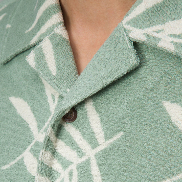 SS Button Up Camp Shirt Kenji Terry Knit Almond Milk